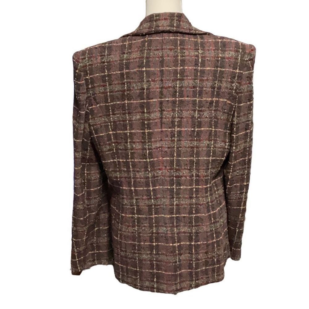 Phillipe Adec VTG One Button Wool Blend Plaid Tweed Prune Blazer Sz 12/44 NWT - Picture 2 of 7